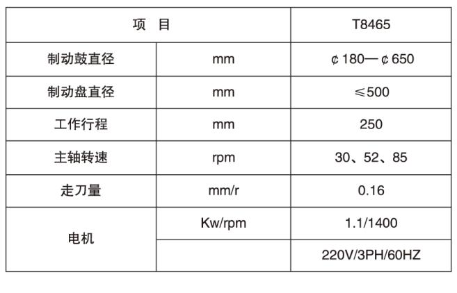 制動(dòng)鼓盤車床參數(shù)